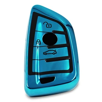Abbildung von Autoschlüssel Hülle für 3 Tasten Auto Schlüssel TPU Schutzhülle Chrom Hochglanz Schlüsselhülle Cover Kfz Zubehör BD (Chrom Blue)