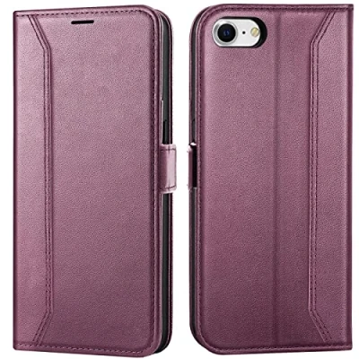 Abbildung von Verco Handyhülle für iPhone SE 2020/2022, 7 8 Hülle Premium Klapphülle Handy Flip Case Apple 2. 3. Gen. Book Tasche, Brombeere