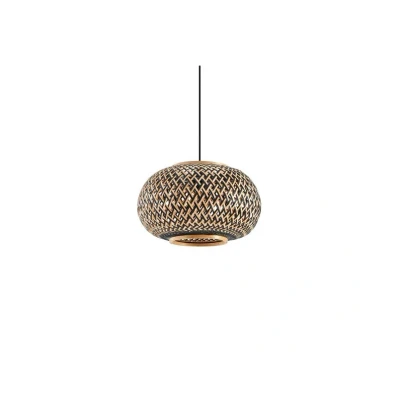 Abbildung von Lindby Hängeleuchte Nerys, 1 flg., schwarz, Bambus, Ø 38 cm