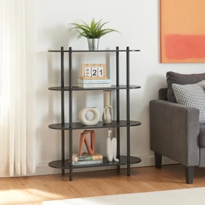 Abbildung von [en.casa] Bücherregal Øvre Standregal mit 4 Ablagen Bücherschrank Regal 108x80x30 cm Schwarz