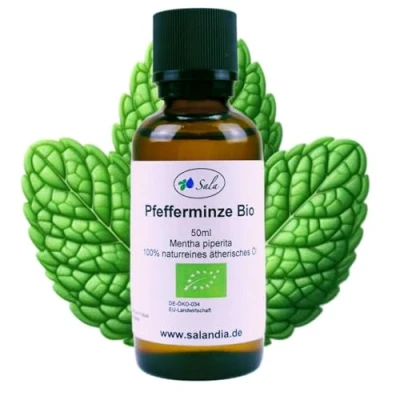 Abbildung von Sala Pfefferminzöl Aroma mentha piperita ätherisches Öl BIO zum Verzehr 100% naurrein 50 ml