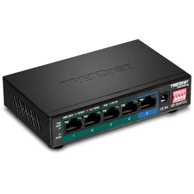 Abbildung von TRENDnet TPE TG51G 5 Port Gigabit PoE+ Switch, Kamera DIP Schalter Erweitert auf 200 m (656 Fuß), 60 W PoE Budget, Schwarz