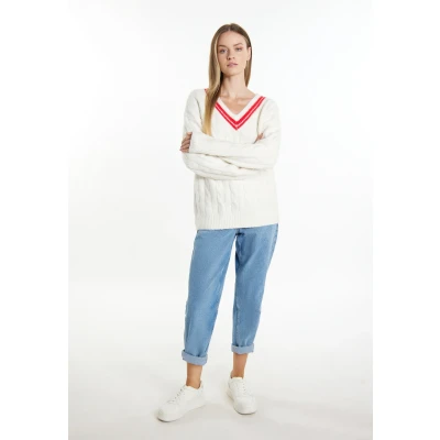 Abbildung von DREIMASTER maritim Damen Strickpullover XL/XXL / Off White Rot 35% Polyacryl 25% Polyester 22% recyceltes 15% Nylon 3%