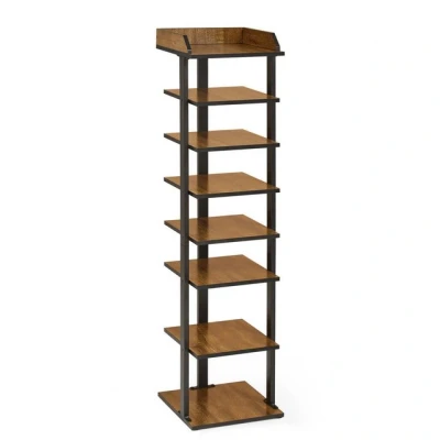 Abbildung von Mondeer Schuhregal Vertikales Schuhregal, 7 stöckiges, Metallgestell, Holz, 28 x 113 cm, Rustikal Braun