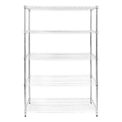 Abbildung von Drahtregal 5 stufiges Metall Aufbewahrungsregal Heavy Duty Freistehend Höhenverstellbaren Böden &amp; Füße Multifunktional Küche Büro Garage Speisekammer Silber Chrom 1000kg Tragfähigkeit 60 x 120 180cm