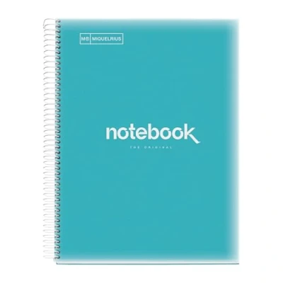 Abbildung von Miquelrius Notizbuch A4 Notebook Emotions, 120 Blatt 90 g/m², Raster 5 x mm, Farbige Streifen, Mikroperforierte Spirale, Polypropyleneinband, Himmelblau