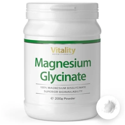 Abbildung von Magnesium Glycinat Pulver für normale Muskelfunktionen und die Funktion des Nervensystems. Bisglycinat bei Vitaminexpress