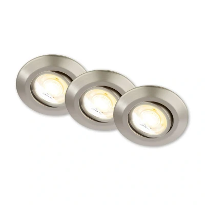 Abbildung von BRILONER 3er Set LED Einbaustrahler 230V Gehäuse 50% recycelt, Schwenkbar, Ra90, Farbtemperaturwechsel, Spot, flach, Deckenspots, Einbauleuchten, 68mm, 90x24mm (DxH), Matt Nickel