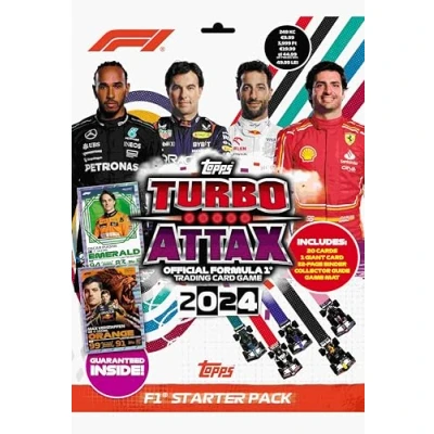 Abbildung von Topps Turbo Attax Formel 1 2024 Starter Pack enthält 20 Karten, darunter einen Verstappen Orange Dutch Lion LE und eine Piastri Emerald Karte