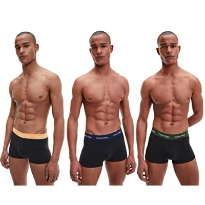 Abbildung von Calvin Klein Herren 3er Pack Unterhosen mit niedriger Taille, Baumwoll Stretch Retroshorts, Orange/Blue Shadow/Green, M