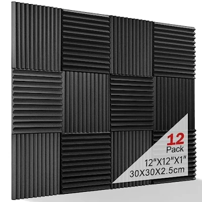 Abbildung von Akustikschaumstoff mit Aufkleber, 12 Stück Schallschutzmatte für Gaming Deko, Podcasts, Tonstudio, Büros, Akkustikschaumstoffmatten