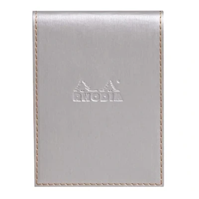 Abbildung von Rhodia 128101C Notizblock N12 (mit Schutzhülle aus Kunstleder, 9,5 x 13 cm, kariert, schick und elegant, ideal für Ihre Notizen) 1 Set, silber
