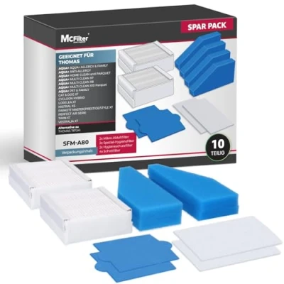 Abbildung von McFilter Filter Set 10 teilig, Hygienefilter Abluftfilter passend für THOMAS AQUA+ PET &amp;, FAMILY ALLERGY &amp; MULTI CLEAN, Alternative Filterset 99 (787241)