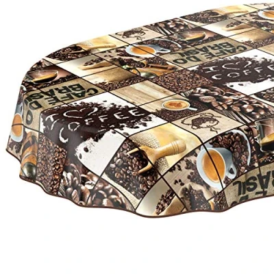 Abbildung von Wachstuchtischdecke abwaschbar Garten Tischdecke Wachstuch Rund Oval Eckig Indoor Outdoor Kaffee Braun 260x140cm mit Saum Eingefasst