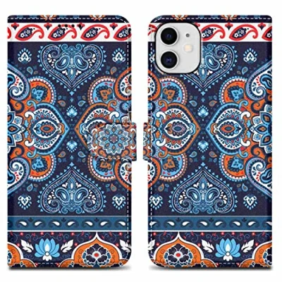 Abbildung von Cadorabo Hülle kompatibel mit Apple iPhone 11 Handyhülle ausim Muster Design Premium Kunst Leder Flip Klappbare Stoßfeste Magnetische [Standfunktion] Case für in Blau