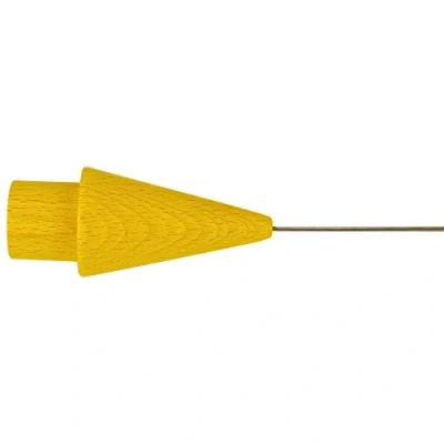 Abbildung von Bestlivings Seilspanngarnitur Wand zu 5m, Kegel in Holz Gelb, Draht Garnitur als Aufhängung für Gardinen, Vorhänge, Fotos, Bilder, Kleiderbügel