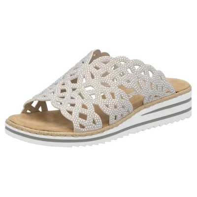 Abbildung von Rieker Pantolette flach, Damen, Größe: 42, Silber Schuhe