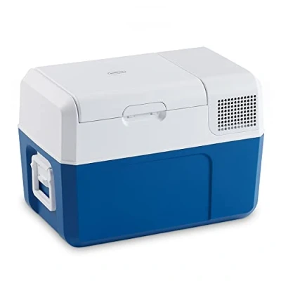 Abbildung von Mobicool MCF32, elektrische Kompressor Kühlbox, 31 l, 12/24/230 V, Mini Kühlschrank für Auto, Lkw, Boot, Reisemobil und Steckdose, Weiß/Blau