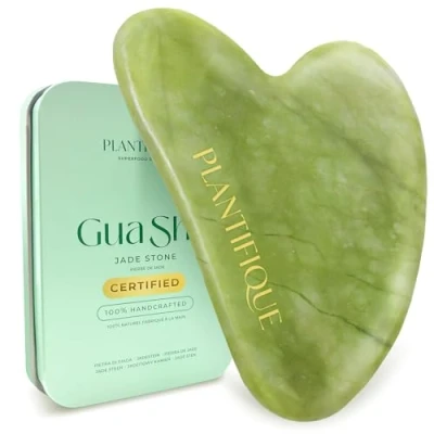 Abbildung von Plantifique Jade Gua Sha Stein für Gesichtsmassage Guasha aus Natürlicher Gesichtsstein Massagesteine die Lymphdrainage des Gesicht, Face Massager