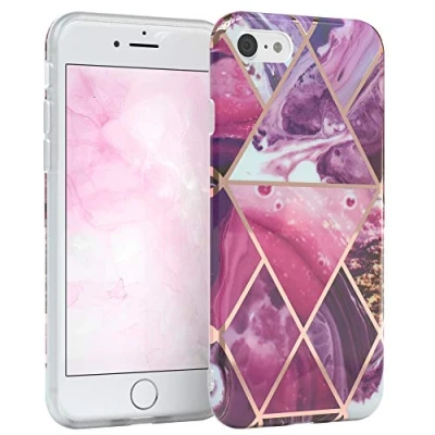 Abbildung von EAZY CASE Handyhülle Silikon mit Kameraschutz kompatibel iPhone SE (2022/2020) / 8/7, im Marmor Design, Motiv Hülle, Ultra dünn, Slimcover, Silikonhülle, Backcover, Beere