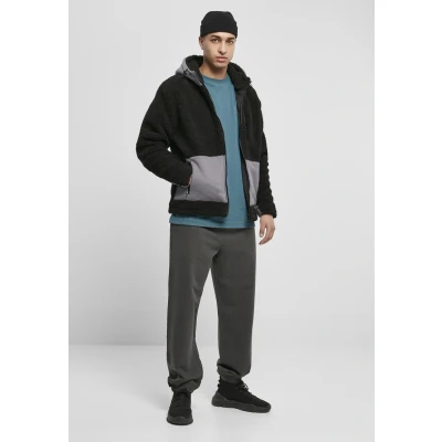 Abbildung von Urban Classics Herren Hooded Sherpa Fleecejacke, Herren, Größe: Medium, Black/asphalt