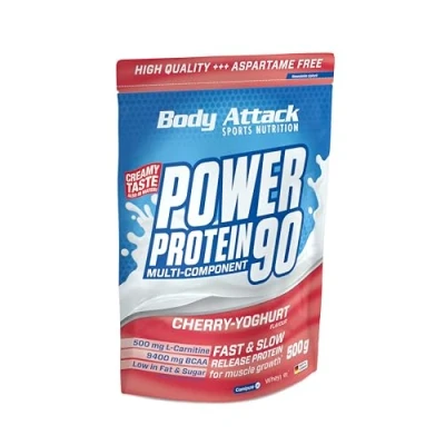 Abbildung von Body Attack POWER Protein 90 Cherry Yoghurt 500g Beutel Mehrkomponenten Pulver, Made in Germany Mit BCAA, Vitaminen &amp; L Carnitin Shake extra cremiger Geschmack