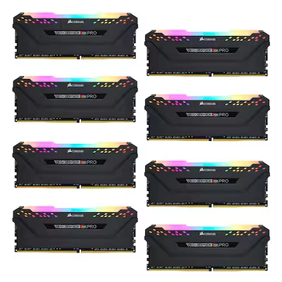 Abbildung von Corsair Vengeance RGB Pro Schwarz 64GB Kit (8x8GB) DDR4 2666 CL16 DIMM Arbeitsspeicher