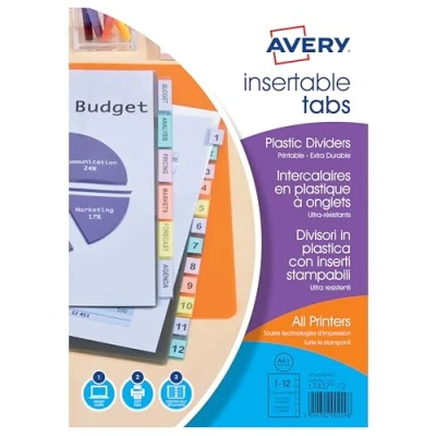 Abbildung von Avery 60400402 Trennblätter von transparentem Polypropylen mit individualisierbar Taben A4 +. Laser und