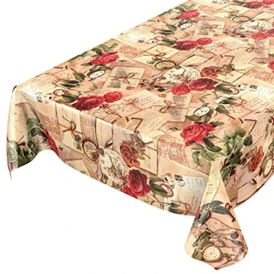 Abbildung von ANRO Tischdecke Wachstuch Blumen Braun Robust Wasserabweisend Breite 140, Glatt