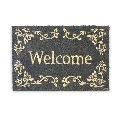 Abbildung von Relaxdays Fußmatte Kokos WELCOME 40 x 60 cm Fußabtreter aus Kokosfaser Kokosmatte mit rutschfestem PVC Bodem als Schmutzfangmatte und Sauberlaufmatte Fußabstreifer für Außen Innen Matte, schwarz