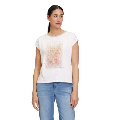 Abbildung von Cartoon Rundhalsmit Placement Tshirt print, Damen, Größe: 34, Patch cream rosé