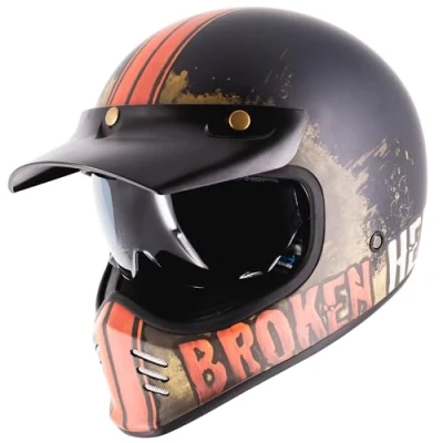 Abbildung von Broken Head Retro MX Helm Rusty Rider Orange Mit Sonnenblende Vintage Look Perfekt für Scrambler, Chopper, Bobber, Retrobike (L (59 60 cm))