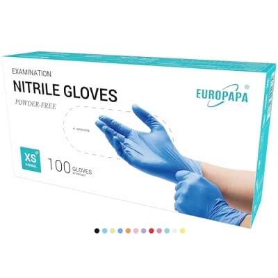Abbildung von EUROPAPA® 100x Nitrilhandschuhe Box Einweghandschuhe, Einmalhandschuhe, Untersuchungshandschuhe, Nitril Handschuhe, puderfrei, ohne Latex, steril, latexfrei, disposible gloves (XS, Ocean Blau)