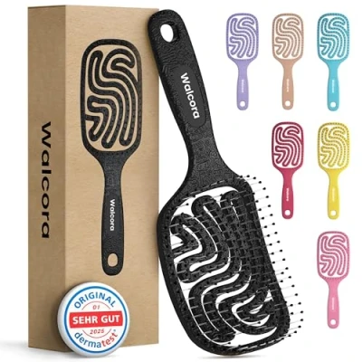 Abbildung von Walcora Haarbürste ohne Ziepen NEUHEIT 2024 Entwirrbürste &amp; Detangler Bürste für Damen, Herren Kinder, Locken, nasse, feine lange Haare, Hair Brush Schwarz