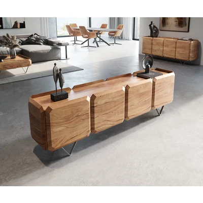 Abbildung von Lowboard Kiano 200 cm Akazie Natur 4 Türen V Fuß Edelstahl Raumteiler
