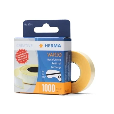 Abbildung von HERMA 1051 Kleberoller Nachfüllkassette doppelseitig permanent, 12 x 13 mm, selbstklebende Klebetapes Nachfüllrolle für Klebebandroller, Refill Fotos, Basteln, Schule &amp; Büro
