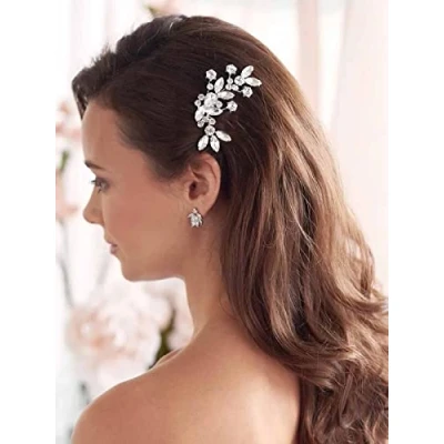 Abbildung von Bufenia Strass Braut Silber Haarkämme Kristall Hochzeit Kopfschmuck Haarschmuck für Frauen