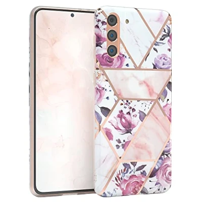 Abbildung von EAZY CASE Handyhülle Silikon mit Kameraschutz kompatibel Samsung Galaxy S21 Plus 5G, im Blumen Design, Rosen Motiv Hülle, Ultra dünn, Slimcover, Silikonhülle, Backcover, Rosé Gold