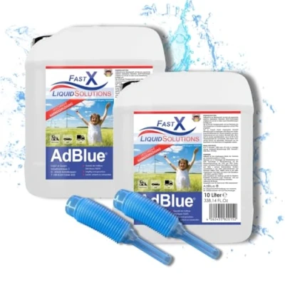 Abbildung von FASTX LIQUIDSOLUTIONS AdBlue 2x10 Liter (20Liter) Set inklusive Einfüllhilfe/Einfüllschlauch Hochreine SCR Harnstoff, Harnstofflösung für Diesel Fahrzeuge, Auto, PKW, LKW