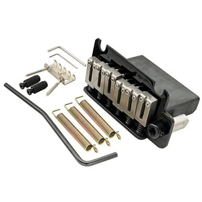 Abbildung von Musiclily Pro 52,5mm Stahl Saitenreiter 2 Punkt Style Tremolo Steg Bridge für American Strat E Gitarre, Schwarz