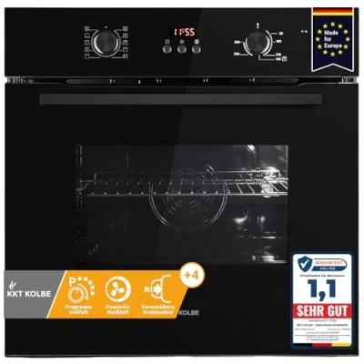 Abbildung von KKT KOLBE Einbaubackofen 60 cm Full Black Design autark 70L 3kW Umluft Heißluft Automatik Timer Wärmeschutzverglasung Kindersicherung Drehwahlregler BO8005FB