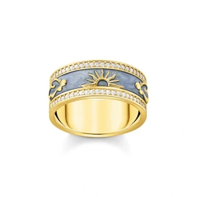 Abbildung von Thomas Sabo TR2450 565 1 Damenring blau mit kosmischen Symbolen vergoldet