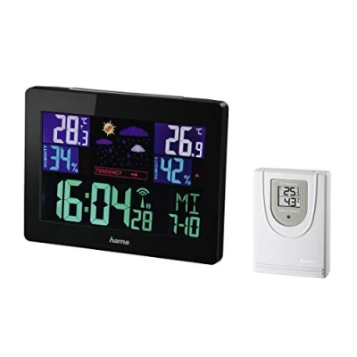 Abbildung von Hama Color EWS 1400, Schwarz, Innen Hygrometer, Thermometer, Außen Akku