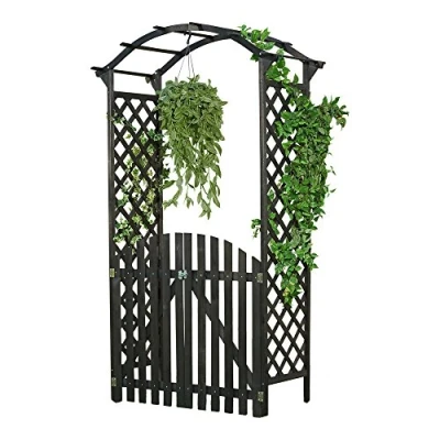 Abbildung von Melko Rosenbogen Torbogen Rankgitter mit Tür Verschließbar in Schwarz, Weiß oder Braun Spalier Pergola Rankhilfe Rankgestell RosenrankeStück, Edelstahl Scharniere