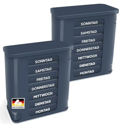 Abbildung von Kerpers® Tablettenbox 7 Tage MADE IN GERMANY Pillendose mit 4 Fächer morgens mittags abends nachts Medikamentenbox für Tabletten und Supplements (2x Blau Grau/Blau Grau)