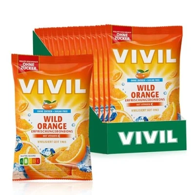 Abbildung von VIVIL Wild Orange mit Vitamin C, 15 Beutel, Erfrischungsbonbons Orangegeschmack, zuckerfrei &amp; vegan, x 120g