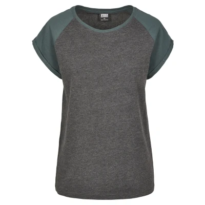 Abbildung von Urban Classics Contrast Raglan Tshirt print, Damen, Größe: 5XL, Charcoal/bottlegreen
