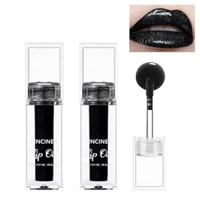 Abbildung von Mrettick 2PCS Black Glitter Lipgloss, Diamond Shimmer Lippenstift, High Pigment wasserdichte langlebige Lippenstifte, funkelnder glänzender flüssiger Lippenstift Lipgloss für Frauen Lippenöl