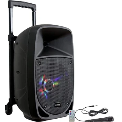 Abbildung von PARTY 8LED 200 W RMS, 8&quot;/20 cm großer batteriebetriebener Lautsprecher mit 1 Mikrofon am Kabel und Lichteffekt Woofer Bluetooth, USB AUX Schwarz