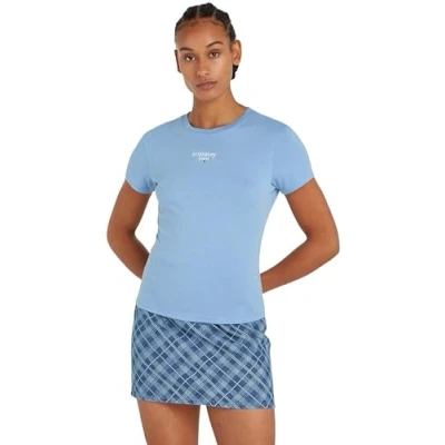 Abbildung von Tommy Jeans Damen T Shirt Kurzarm Slim Logo Rundhalsausschnitt, Blau (Westside Blue), 4XL